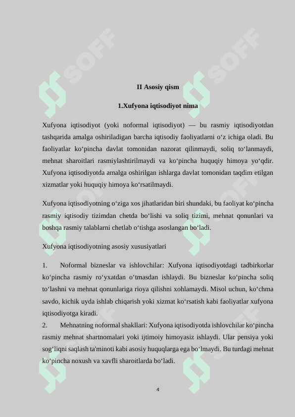 Mavzu: Xufyona iqtisodiyot. KURS ISHI 4