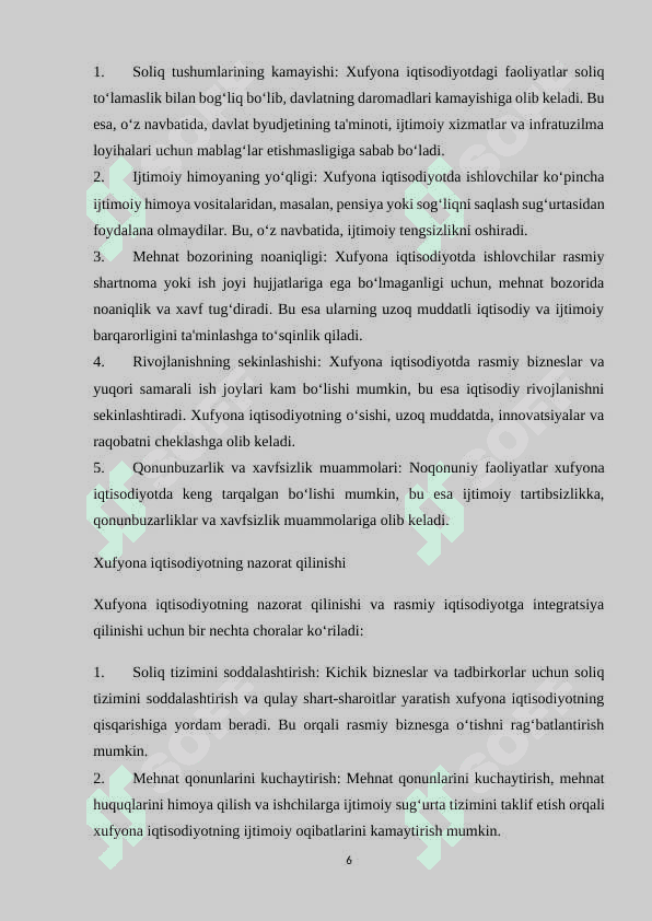 Mavzu: Xufyona iqtisodiyot. KURS ISHI 6