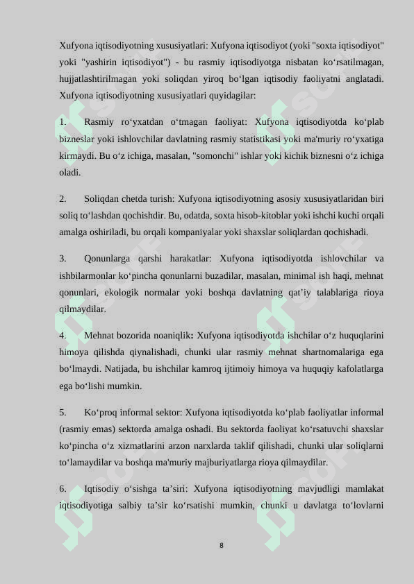 Mavzu: Xufyona iqtisodiyot. KURS ISHI 8