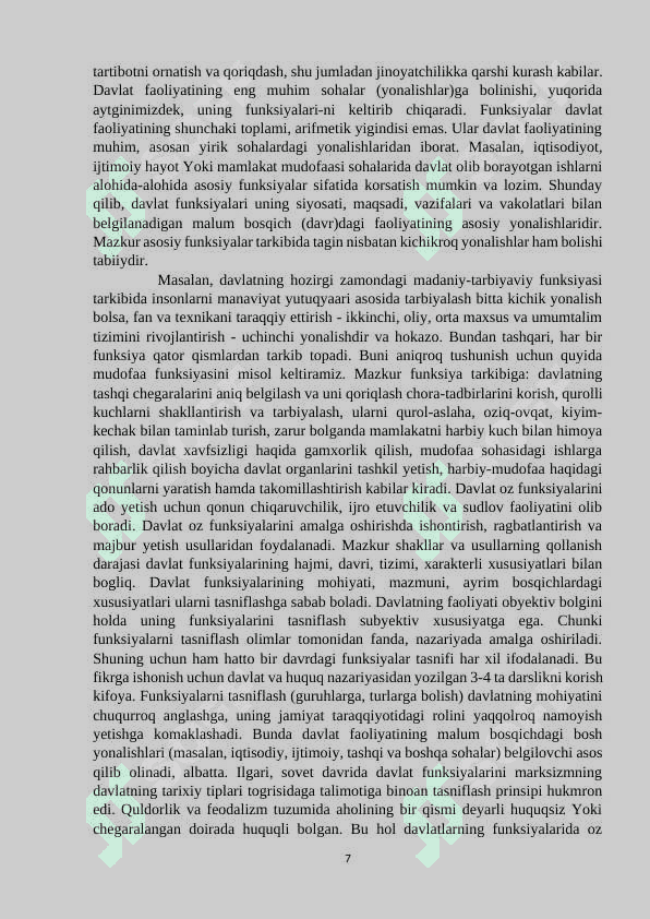 MAVZU: DAVLAT INSTITUTSIONAL TASHKILOT SIFATIDA. Kurs ishi 7