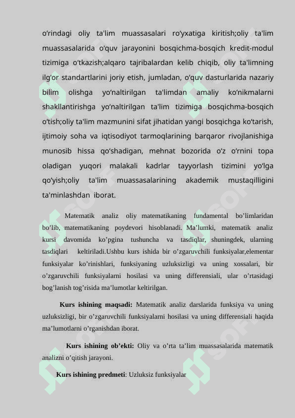 Bir o’zgaruvchili uzluksiz funksiyalar kurs ishi mat-analiz 3