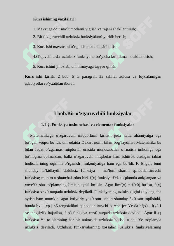 Bir o’zgaruvchili uzluksiz funksiyalar kurs ishi mat-analiz 4
