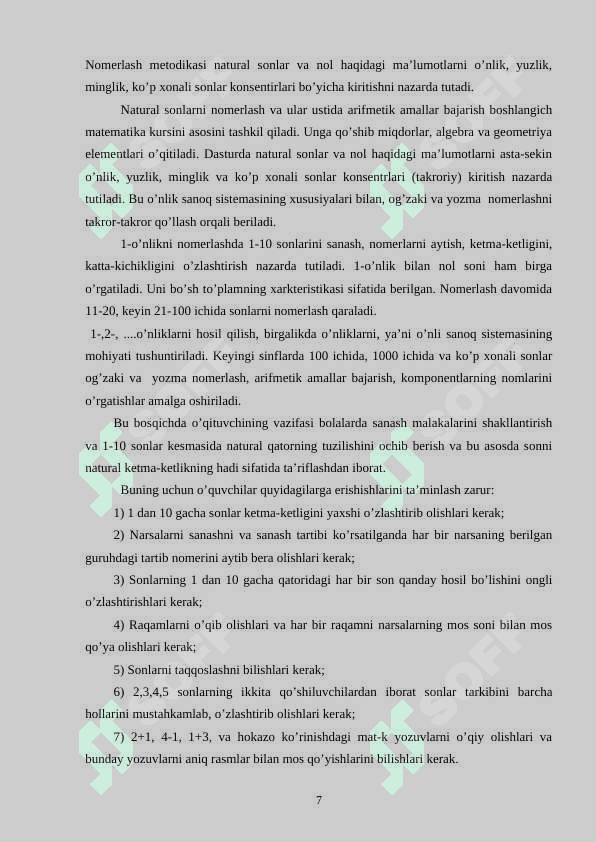 Birinchi sinfda sonlarni raqamlashga o`rgatish 7