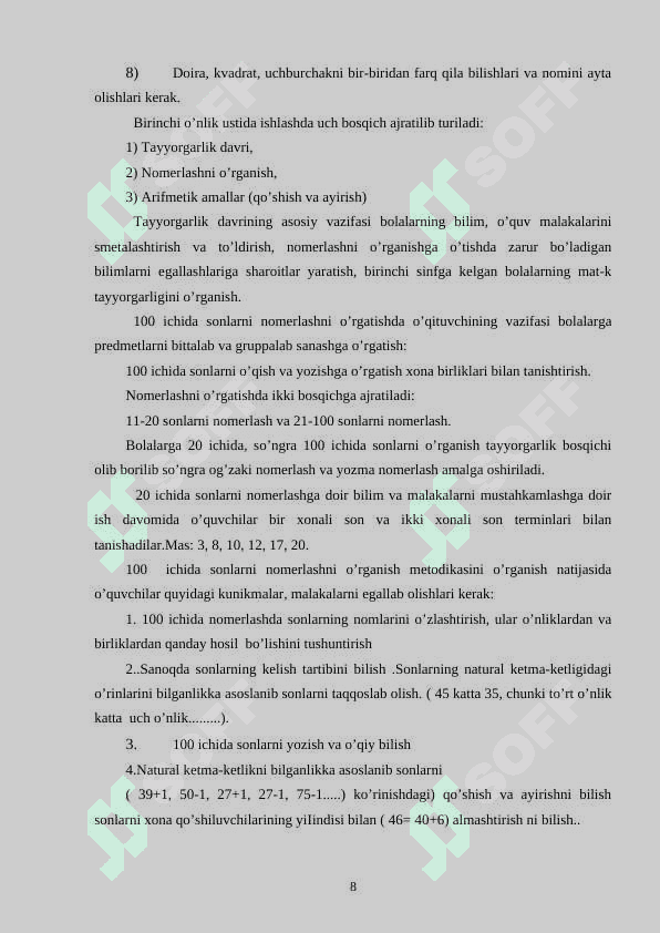 Birinchi sinfda sonlarni raqamlashga o`rgatish 8