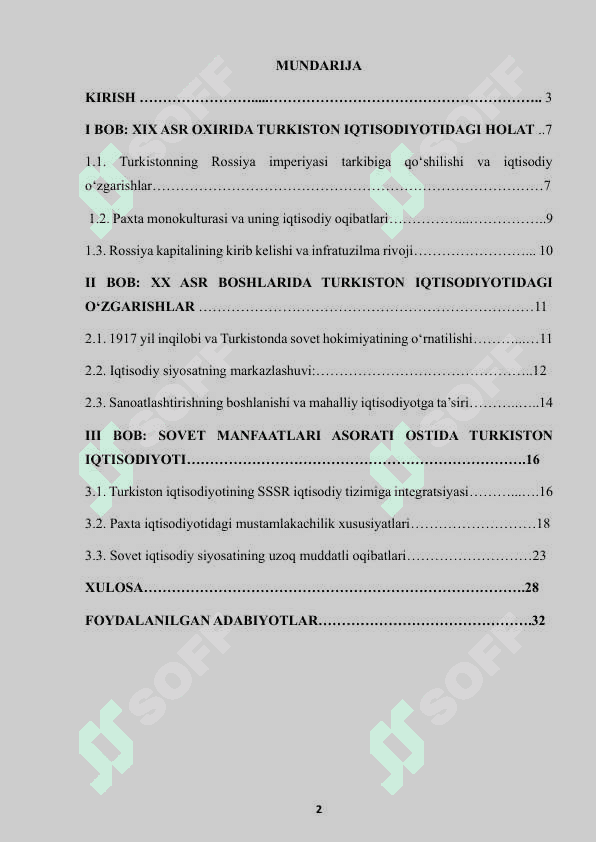 XIX asr oxiri XX asr boshlarida Turkiston iqtisodiyoti 2
