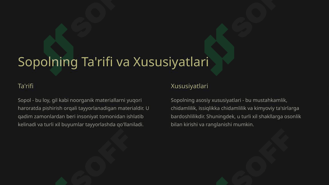 Sopol buyumlar to'g'risida umumiy ma'lumotlar 3