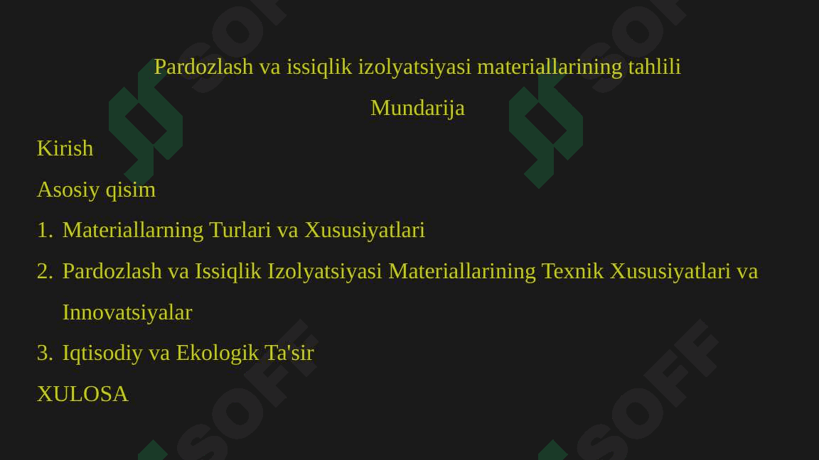 Pardozlash va issiqlik izolyatsiyasi materiallarining tahlili 2