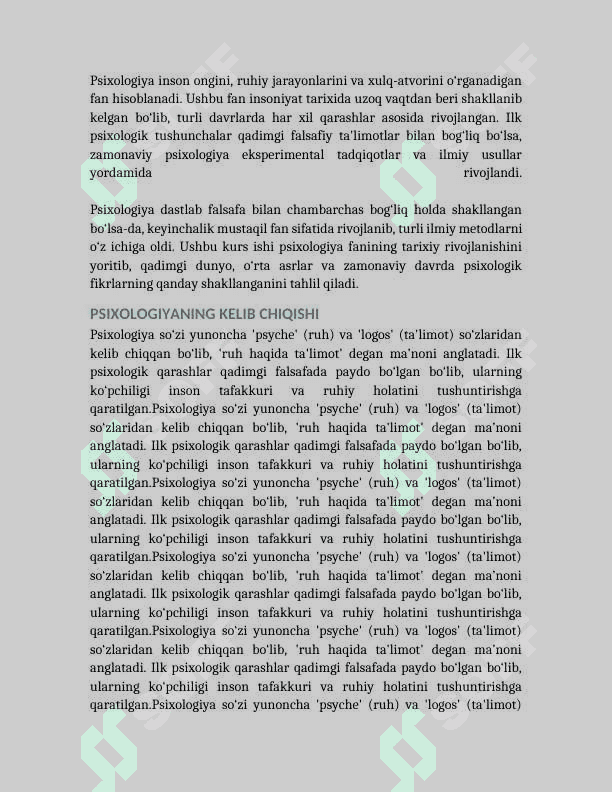 PSIXOLOGIYANING KELIB CHIQISH TARIXI 2
