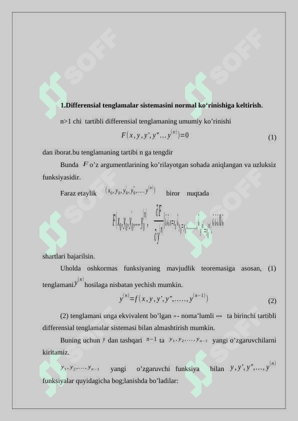 Chiziqli va chiziqli bo’lmagan oddiy diferensial tenglamalar 6