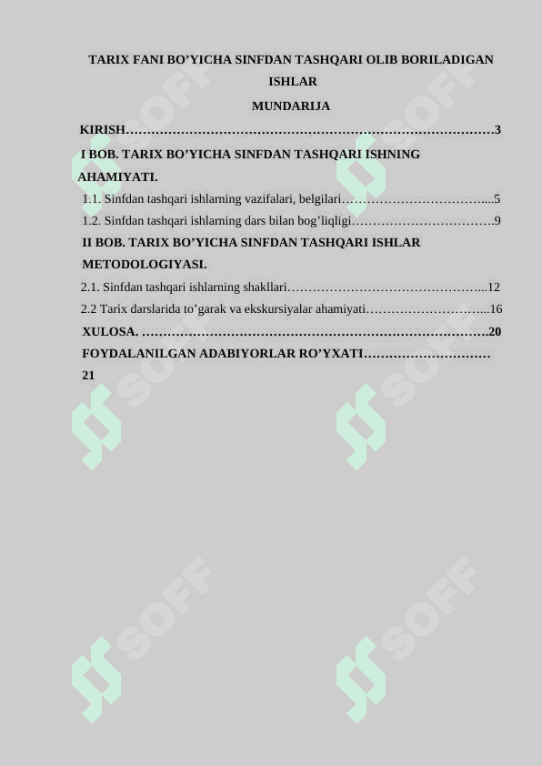 Tarix fani bo’yicha sinfdan tashqari olib boriladigan ishlar 2
