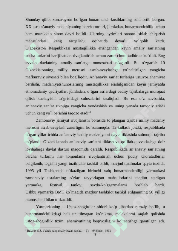 O’zbek milliy hunarmandchiligi haqida umumiy ma’lumot 8