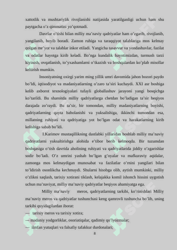 Milliy qadryatlar va  ularning g’oyaviy tarbiyaviy ahamiyati 8