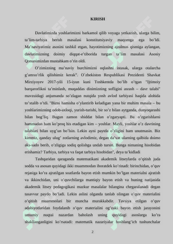 Differensial tenglamalar sistemasining birinchi 2