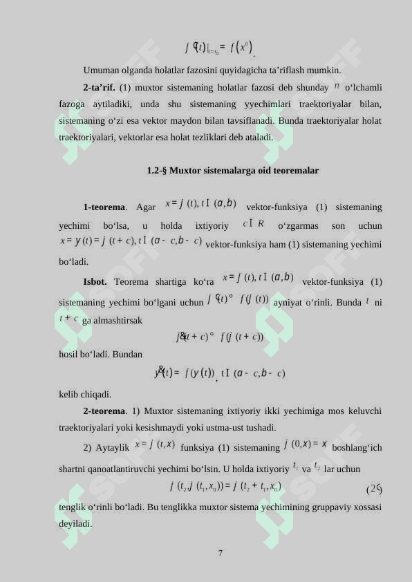 Differensial tenglamalar sistemasining birinchi 7