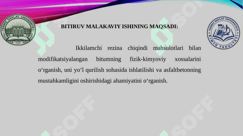 Ikkilamchi rezina chiqindi mahsulotlari bilan modifikatsiyalangan 2