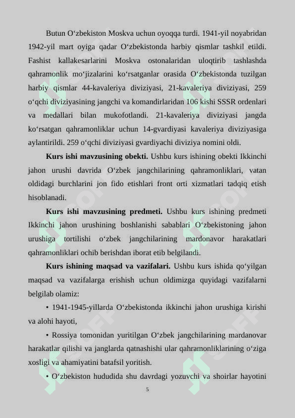 Ikkinchi jahon urushi yillarida Oʻzbekiston harbiylarining jangovor 5