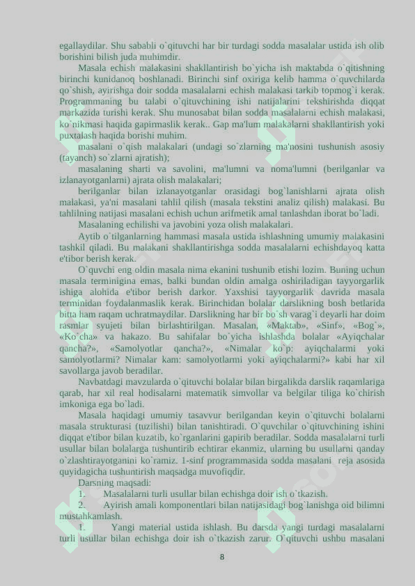 O`quvchilarda masala yechish uquvini shakllantirish 8
