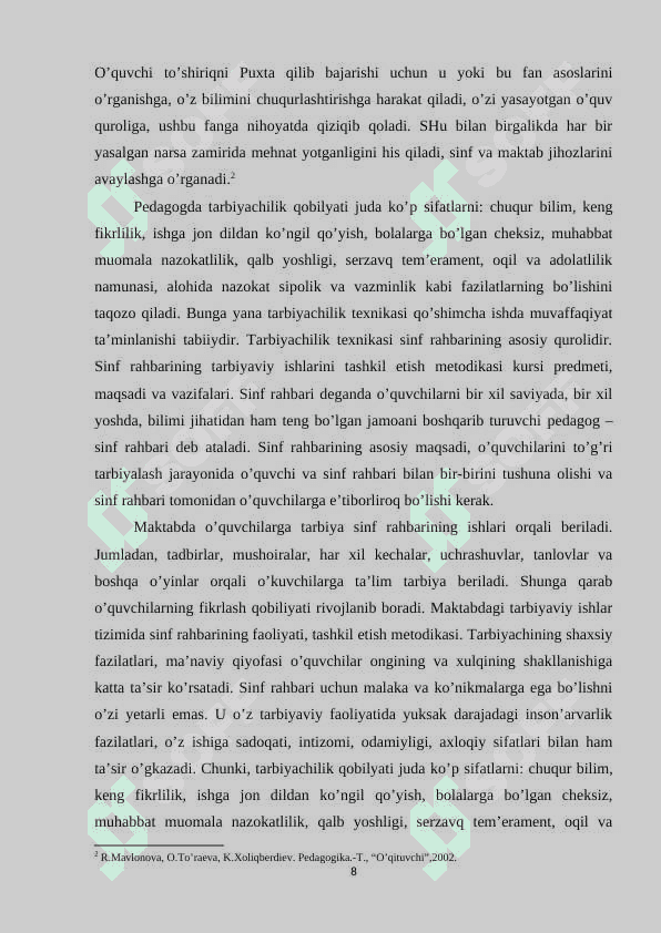 Boshlang’ich sinflarda tarbiyaviy jarayonlarini tashkil etishning o’ziga xos xususiyatlari 8