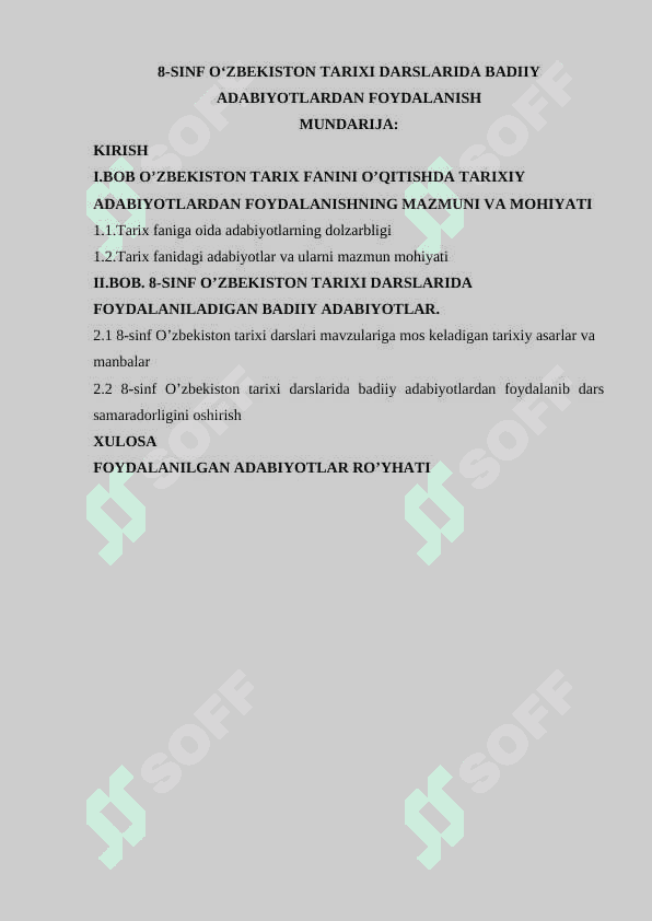 8-SINF OʻZBEKISTON TARIXI DARSLARIDA BADIIY ADABIYOTLARDAN FOYDALANISH 2