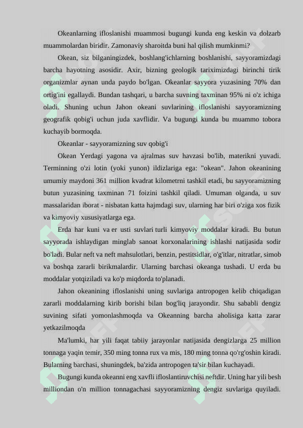 Dunyo okeanining ifloslanishi muammolari 2