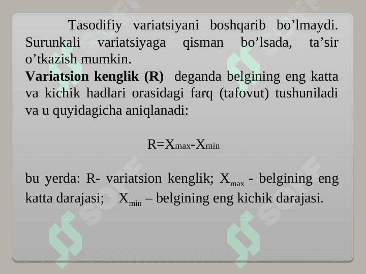 “STATISTIKDA VARIATSIYANI BAHOLASH USULLARI VA DISPERSION TAHLIL ASOSLARI” pptx 3
