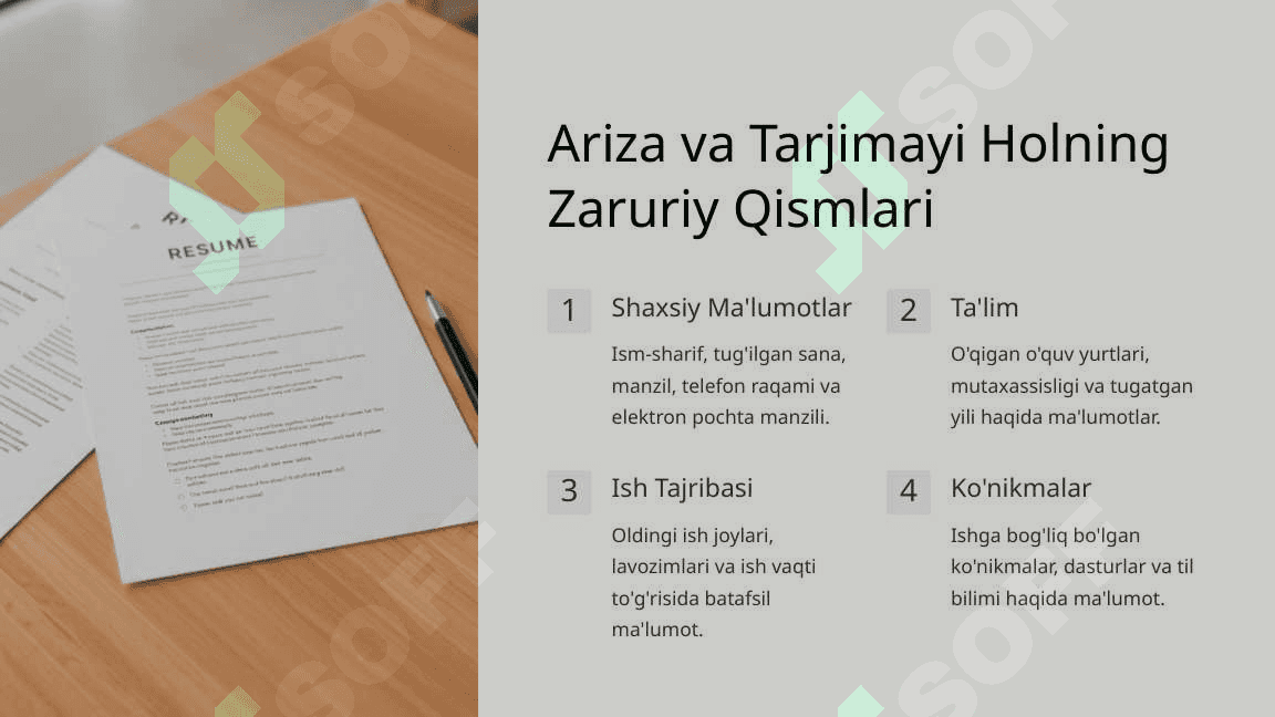 Ariza va tarjimayi holning zaruriy qismlari va yozish namunalari.Tushuntirish xati, bildirishnoma, xizmat xatining yozilish tartibi va namunasi_1 4