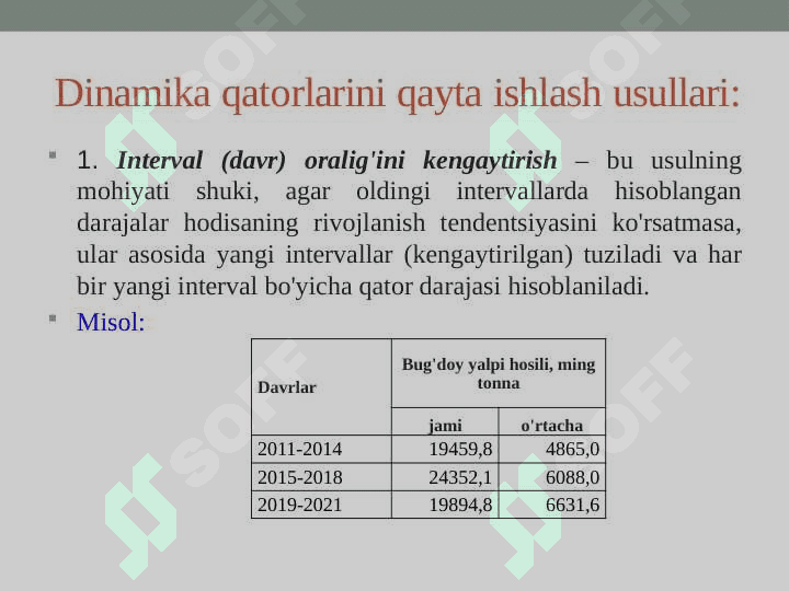 Dinamika qatorlarini qayta ishlashning statistik usullari pptx 4