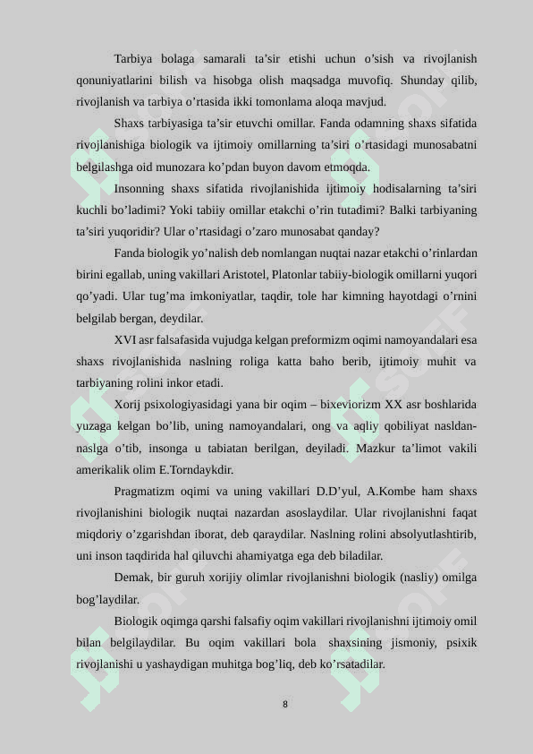 SHAXS RIVOJLANISHIDA TARBIYANING ROLI. 8