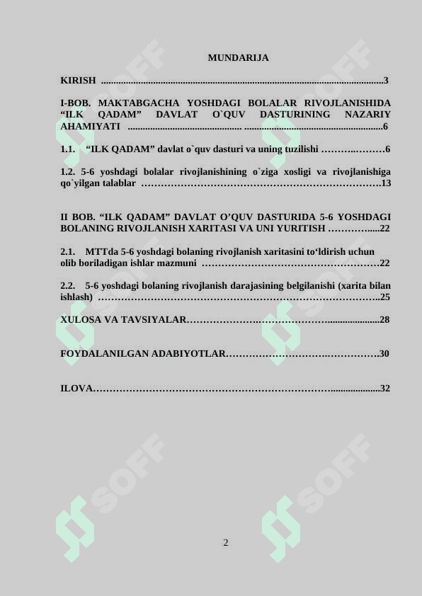ILK QADAM” DAVLAT O’QUV DASTURIDA RIVOJLANISH XARITASI (5-6 YOSH) 2
