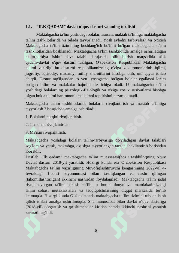 ILK QADAM” DAVLAT O’QUV DASTURIDA RIVOJLANISH XARITASI (5-6 YOSH) 6