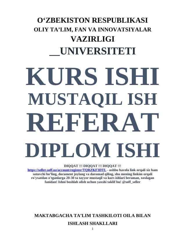 MAKTABGACHA TA’LIM TASHKILOTI OILA BILAN ISHLASH SHAKLLARI