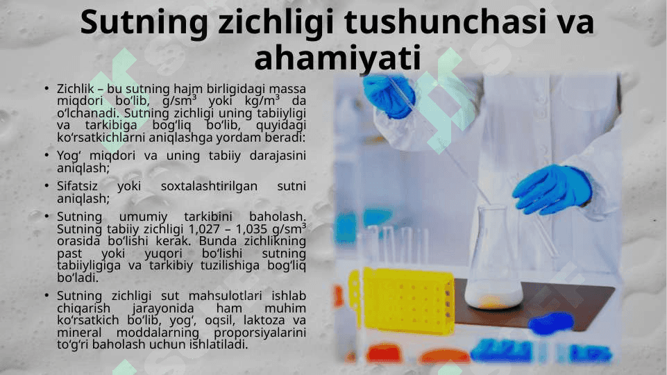 Sutning zichligini aniqlash va unga tasir etuvchi faktorlar 3