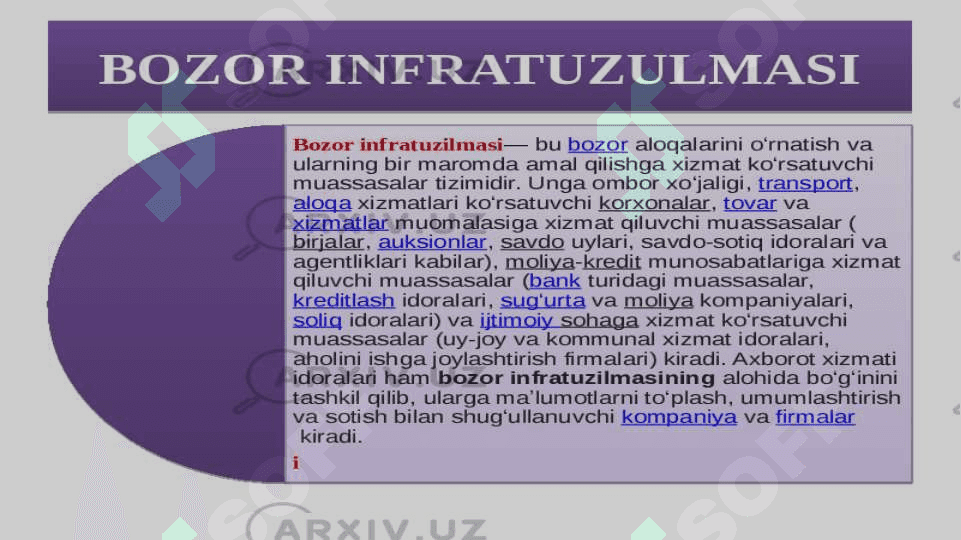 Bozor infratuzilmasi faoliyatining shart-sharoitlari, shakllari va usullari. 2