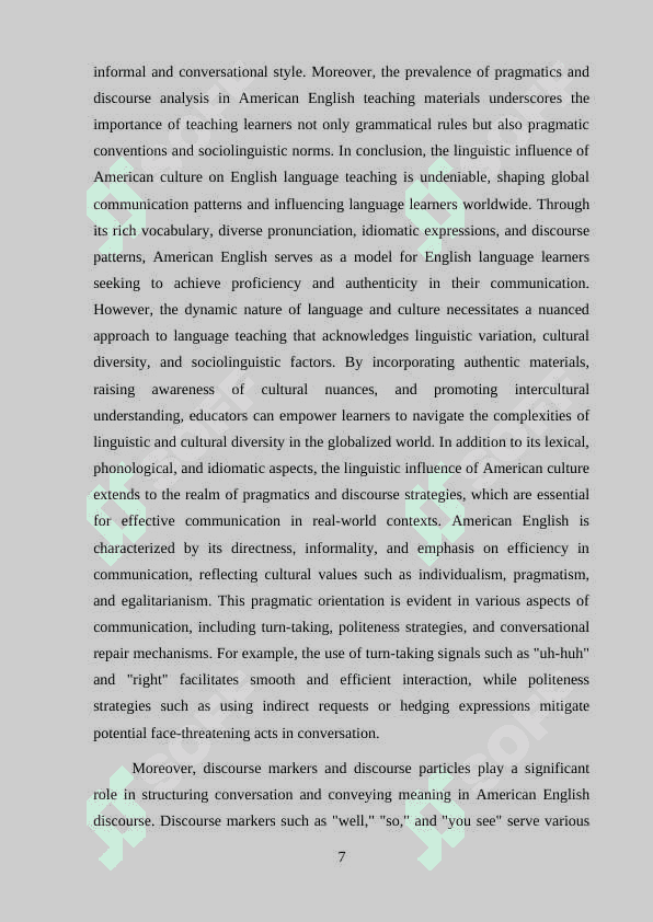 THE INFLUENCE OF AMERICAN CULTURE ON ENGLISH LANGUAGE TEACHING 7