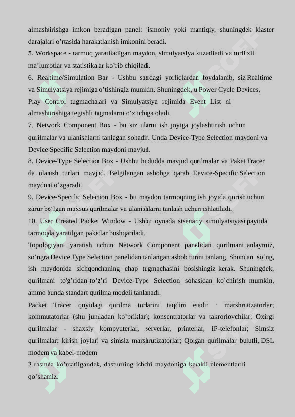 Cisco Packet Tracer dasturiga kirish, yuklash va o’rnatish, foydalanuvchi interfeysi bilan ishlash 3