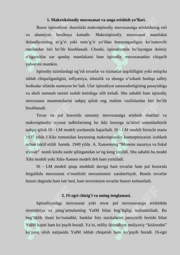 IS-LM modelining shakllanishi va tadbiqi 2