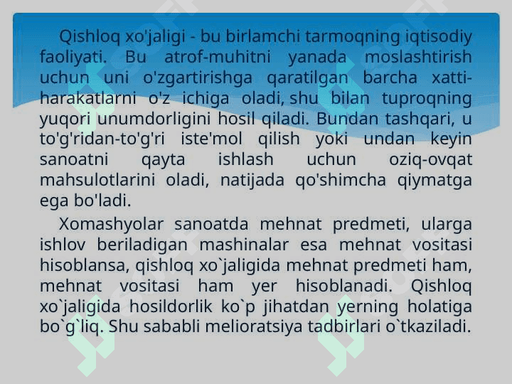 Qishloq xo’jaligi va uning tarkibiy qismlari 2