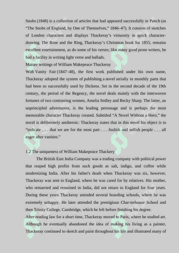 The problems of snobbism in "Vanity Fair" by William Thackery 5