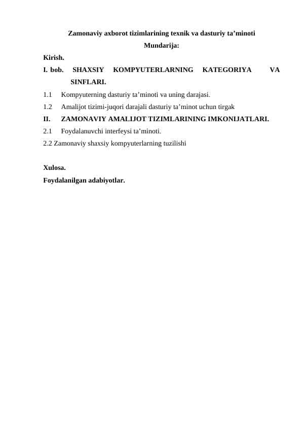 Zamonaviy axborot tizimlarining texnik va dasturiy ta’minoti