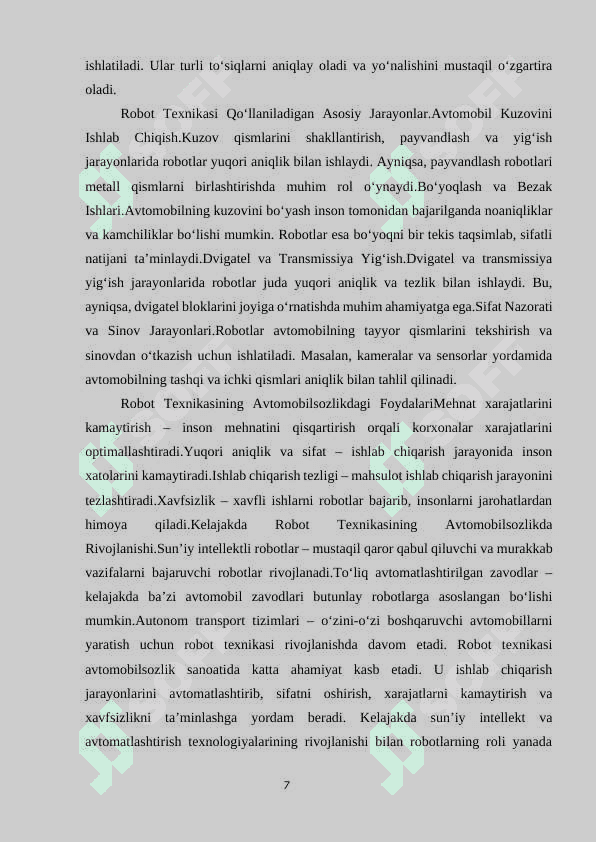 Avtomobilsozlikda robotlarning qo’llanilishi 7
