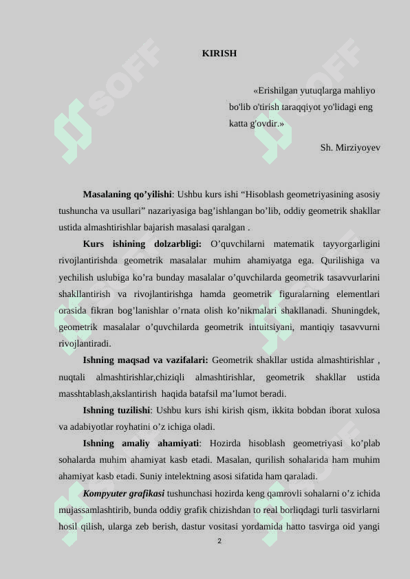 Hisoblash geometriyasining asosiy tushuncha va usullari 2