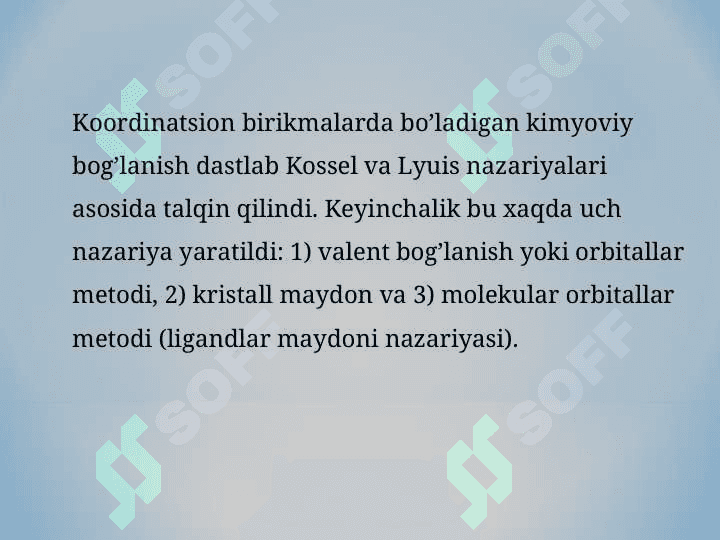 Kompleks birikmalarda kimyoviy bog‘lanish tabiati 4