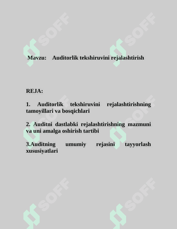Auditorlik tekshiruvini rejalashtirish     mustaqil ish 2