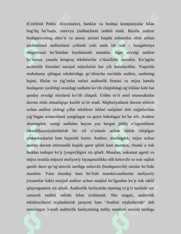 Auditorlik tekshiruvini rejalashtirish     mustaqil ish 6