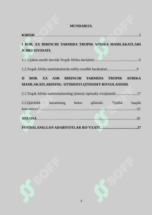 XX asrning birinchi yarmida tropik Afrika davlatlari 2