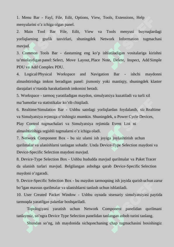 Cisco Packet Tracer dasturiga kirish, yuklash va o’rnatish, foydalanuvchi interfeysi bilan ishlash. 3