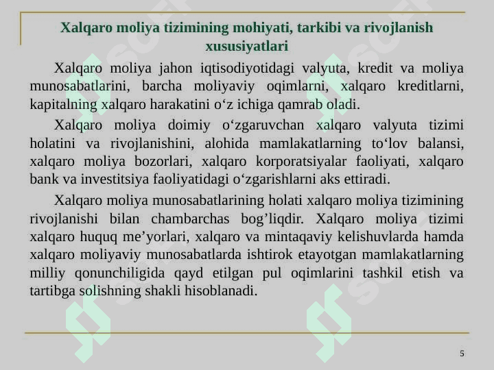 Moliyaning iqtisodga ta`siri. Xalqaro moliy 5