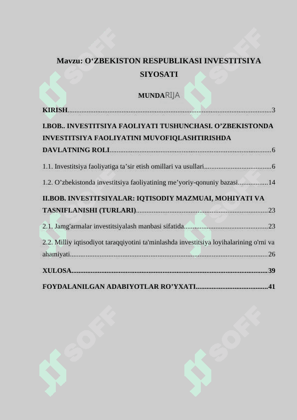 Oʻzbekiston Respublikasi investitsiya siyosati 2