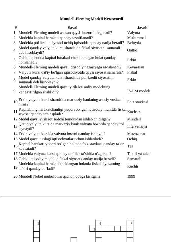Mendell-Fleming Modeli Krossvordi