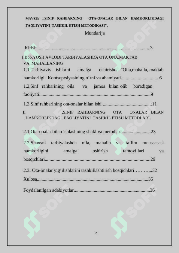 SINIF RAHBARNING  OTA-ONALAR BILAN HAMKORLIKDAGI  FAOLIYATINI  TASHKIL ETISH METODIKASI 2